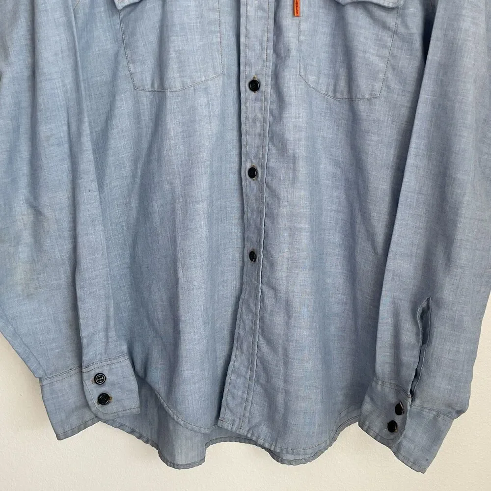VTG 70s Levi’s Chambray Orange Tab Men’s Work Shirt Sky Blue Cotton Blend Large
